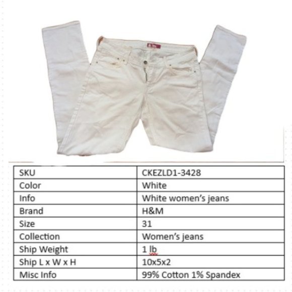 H&M Women's White Adjustable Waist Skinny Leg Denim Jeans Size 31 - Picture 4 of 4